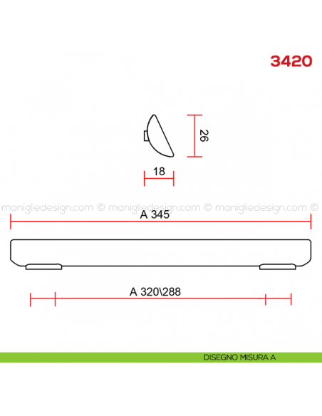Maniglia per mobile 3420 Mital disegno misura A