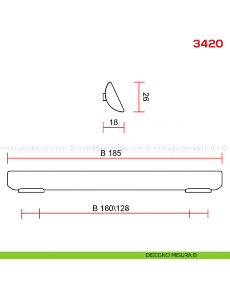 Maniglia per mobile 3420 Mital disegno misura B