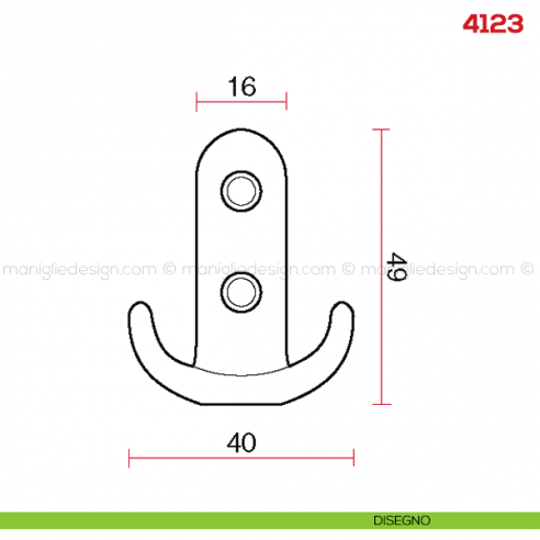 Gancio appendiabiti a parete in metallo Mital 4123 disegno
