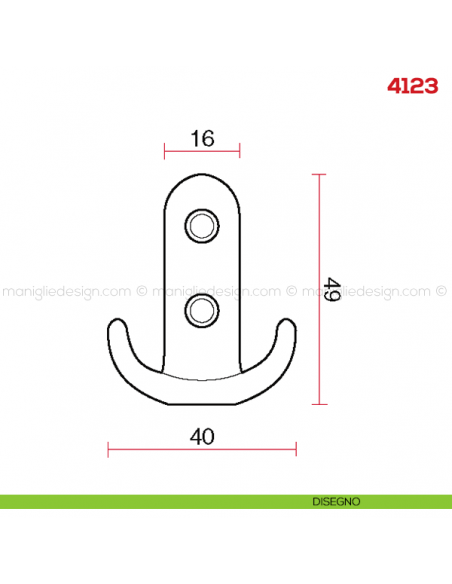 Gancio appendiabiti a parete in metallo Mital 4123 disegno