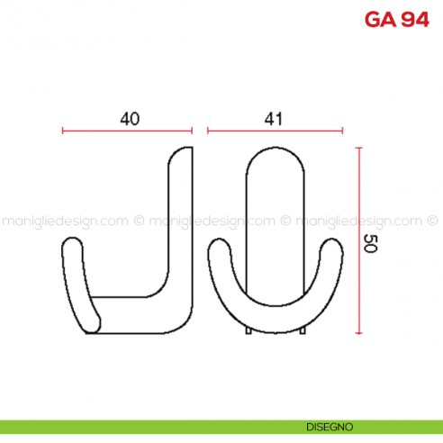Gancio appendiabiti a parete in resina Mital GA 94 disegno