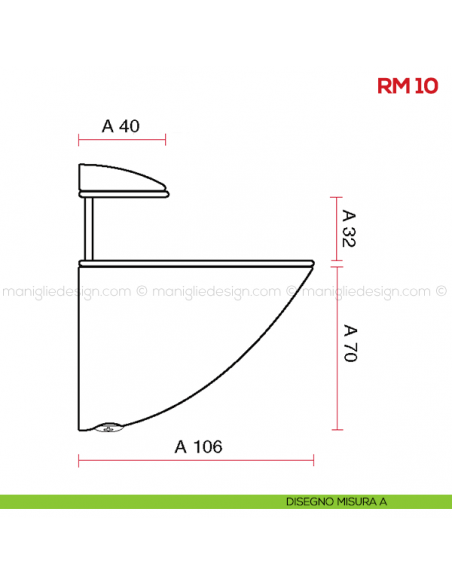 Reggimensola per vetro Mital RM10 disegno misura A
