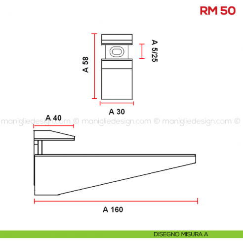 Reggimensola per vetro e legno Mital RM50 disegno misura A
