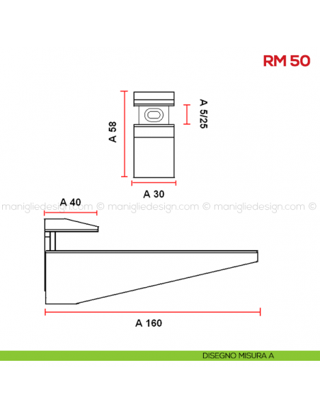 Reggimensola per vetro e legno Mital RM50 disegno misura A