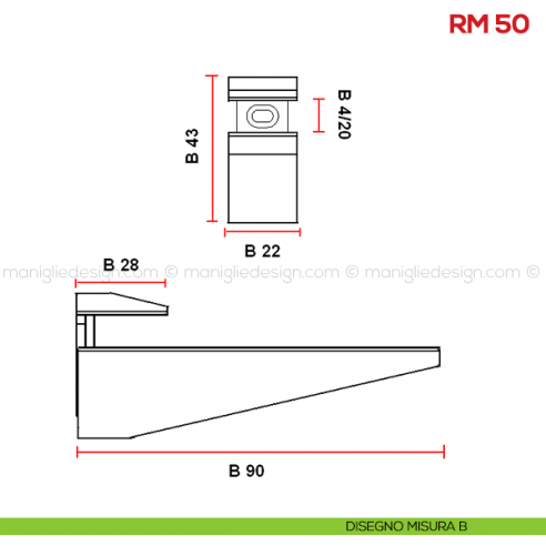 Reggimensola per vetro e legno Mital RM50 disegno misura B