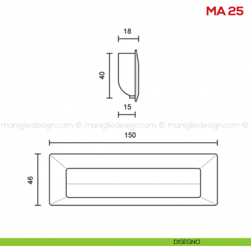 Maniglia incasso per mobile Mital MA25 disegno