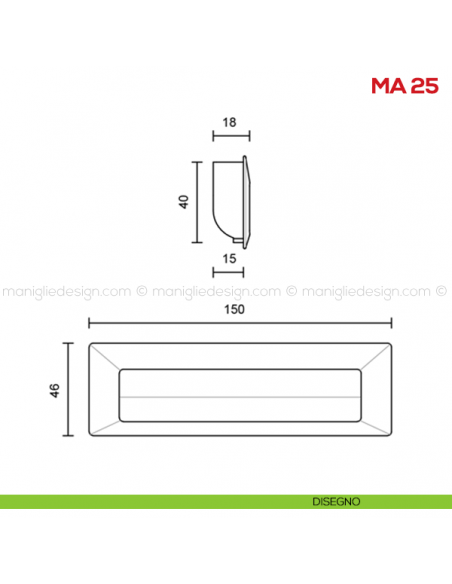 Maniglia incasso per mobile Mital MA25 disegno