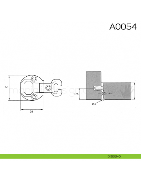 Cerniera Anselmi per porte in luce scodellino diametro 32 mm A0054 disegno