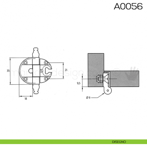 Cerniera Anselmi per porte in luce scodellino diametro 35 mm A0056 disegno