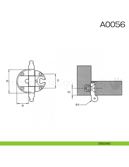 Cerniera Anselmi per porte in luce scodellino diametro 35 mm A0056 disegno