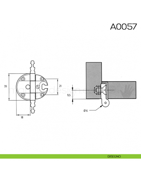 Cerniera Anselmi per porte in luce scodellino diametro 35 mm A0057 disegno