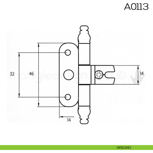 Cerniera Anselmi per porte in battuta scodellino diametro 35 mm A0113 disegno