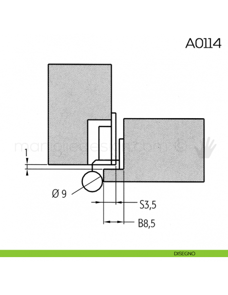 Cerniera Anselmi per porte in battuta scodellino diametro 35 mm A0114 disegno
