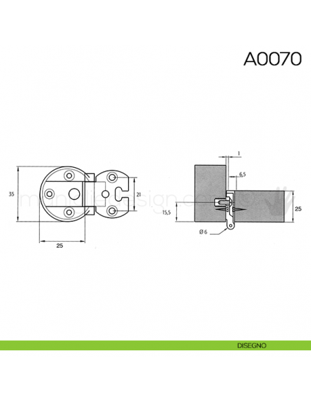 Cerniera Anselmi per porte in luce scodellino diametro 35 mm A0070 disegno