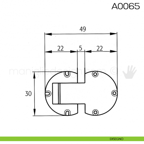 Cerniera Anselmi per anta a ribalta scodellino diametro 30 mm A0065 disegno