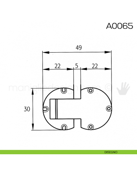 Cerniera Anselmi per anta a ribalta scodellino diametro 30 mm A0065 disegno