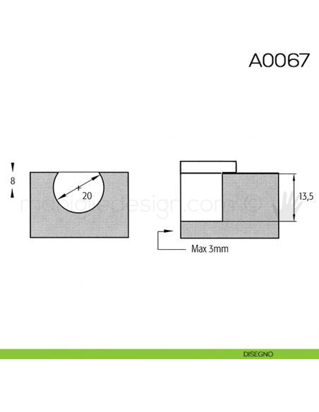 Cerniera Anselmi per tavoli scodellino diametro 20 mm A0067 disegno