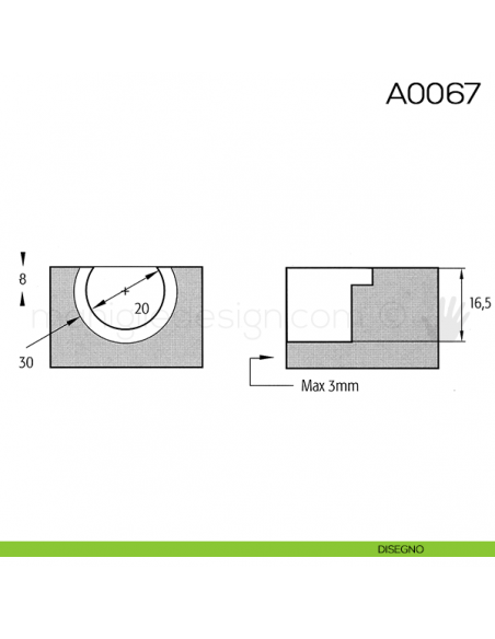 Cerniera Anselmi per tavoli scodellino diametro 20 mm A0067 disegno
