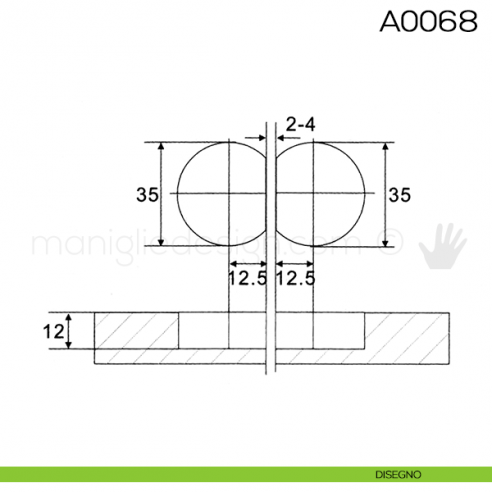 Cerniera Anselmi per ribalta scodellino diametro 35 mm A0068 disegno