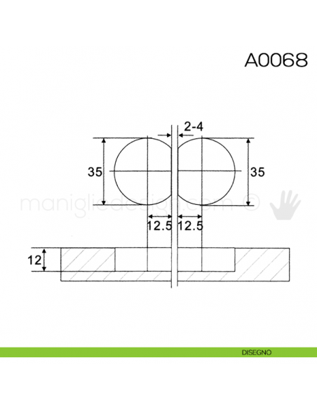 Cerniera Anselmi per ribalta scodellino diametro 35 mm A0068 disegno