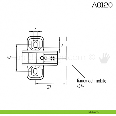 Base di montaggio per cerniere Anselmi A0120 disegno