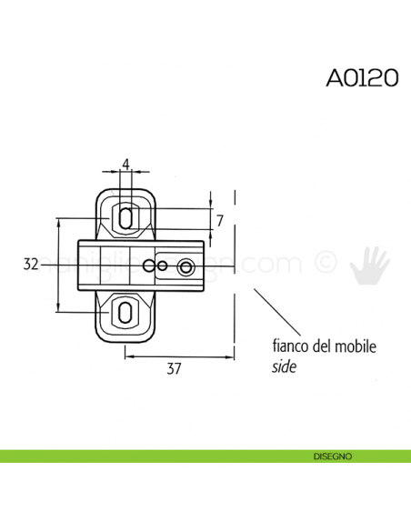 Base di montaggio per cerniere Anselmi A0120 disegno