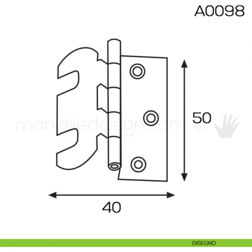 Cerniera a libro regolabile ali zancate 50x40 mm in ottone A0098 disegno