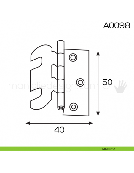 Cerniera a libro regolabile ali zancate 50x40 mm in ottone A0098 disegno
