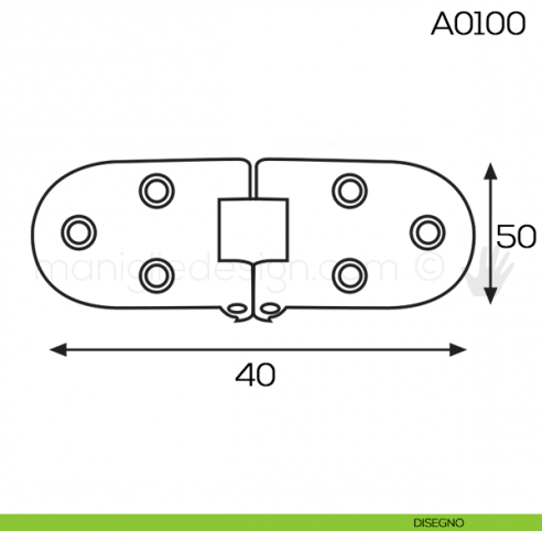 Cerniera a biscotto con fermo in ottone A0100 disegno