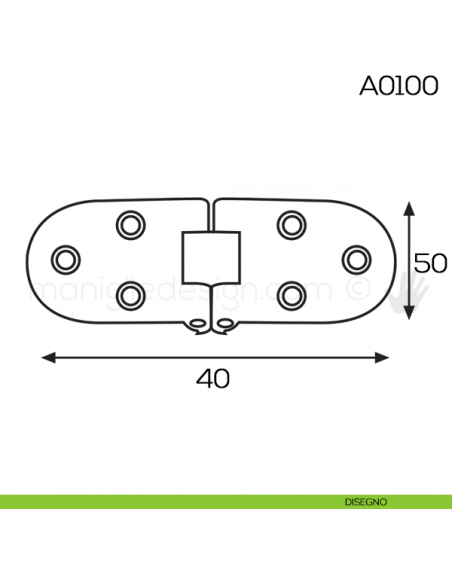 Cerniera a biscotto con fermo in ottone A0100 disegno