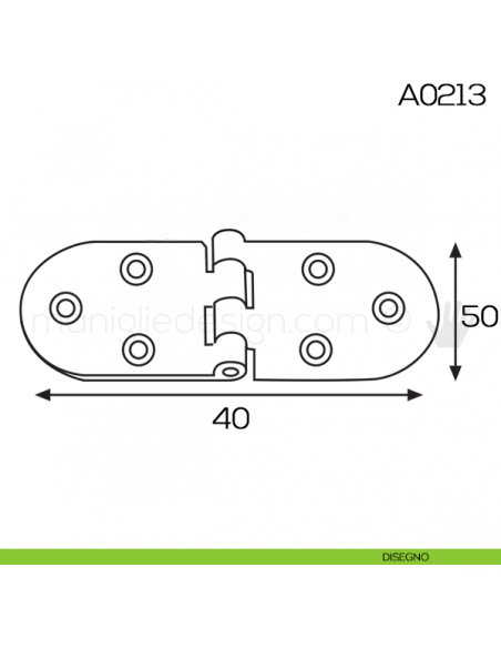 Cerniera a biscotto senza fermo in ottone A0213 disegno