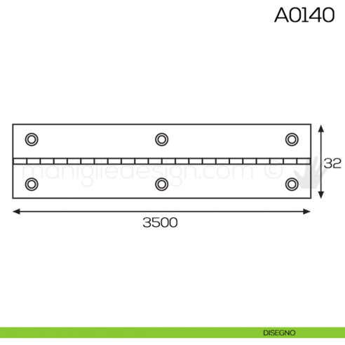 Cerniera a metraggio 32x3500 mm spessore 0,7 mm A0140 disegno