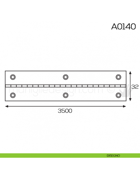 Cerniera a metraggio 32x3500 mm spessore 0,7 mm A0140 disegno