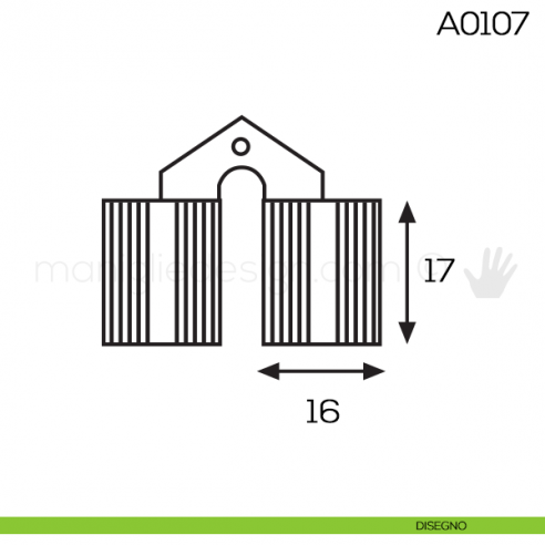 Cerniera cilindrica in ottone diametro 16 mm A0107 disegno