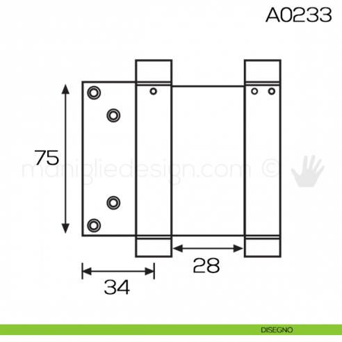 Cerniera a molla bommer doppia azione per porta 75 mm disegno
