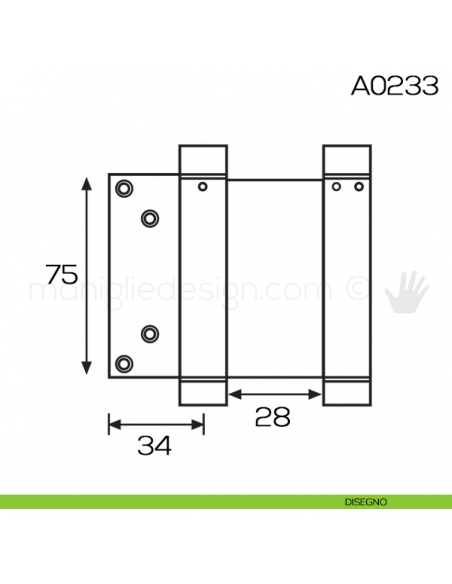 Cerniera a molla bommer doppia azione per porta 75 mm disegno