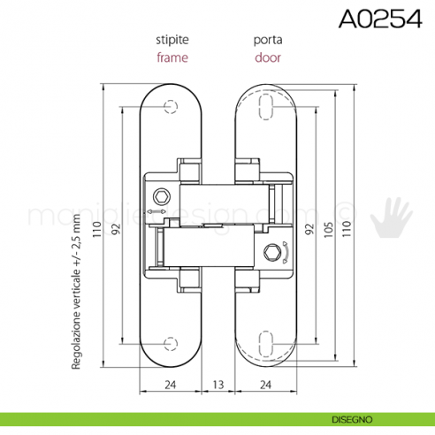 Cerniera invisibile regolabile Anselmi 505 per porta disegno
