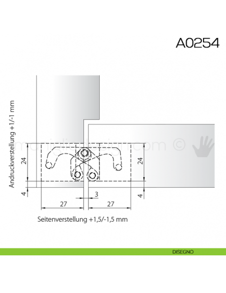 Cerniera invisibile regolabile Anselmi 505 per porta disegno