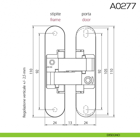 Cerniera invisibile regolabile Anselmi 521 per porta disegno