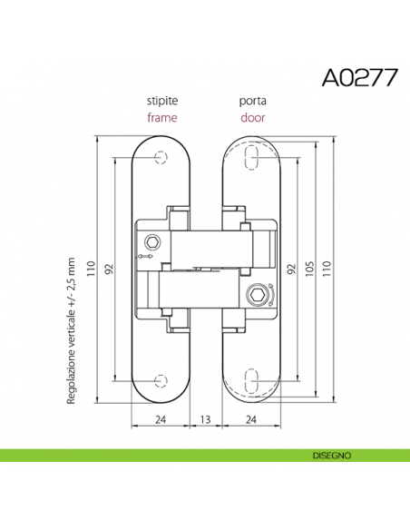 Cerniera invisibile regolabile Anselmi 521 per porta disegno
