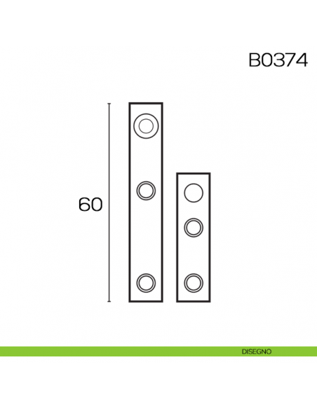 Cerniera a perno diritta con piastra per mobili 60 mm B0374 disegno