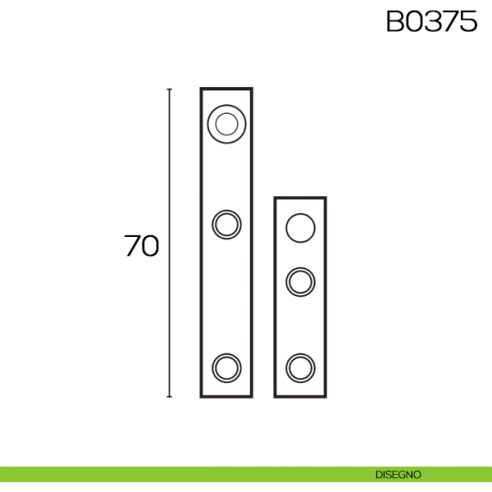 Cerniera a perno diritta con piastra per mobili 70 mm B0375 disegno