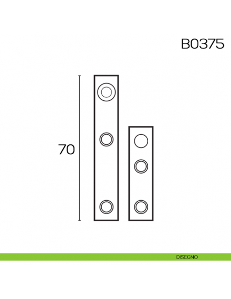 Cerniera a perno diritta con piastra per mobili 70 mm B0375 disegno