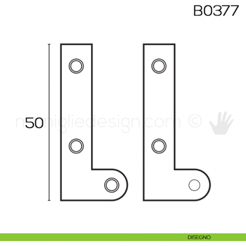 Cerniera a perno doppio a squadra per mobili 50 mm B0377 disegno