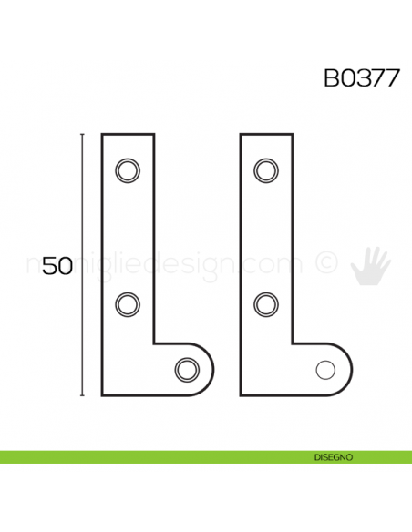 Cerniera a perno doppio a squadra per mobili 50 mm B0377 disegno