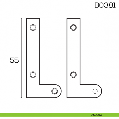 Cerniera a perno doppio a squadra tipo stretto per mobili 55 mm B0381 disegno