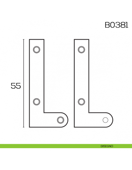 Cerniera a perno doppio a squadra tipo stretto per mobili 55 mm B0381 disegno