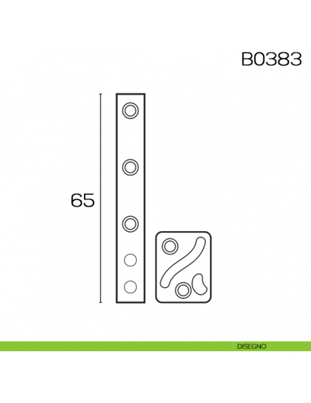 Cerniera a perno eccentrico con piastra quadra cava a S 65 mm B0383 disegno