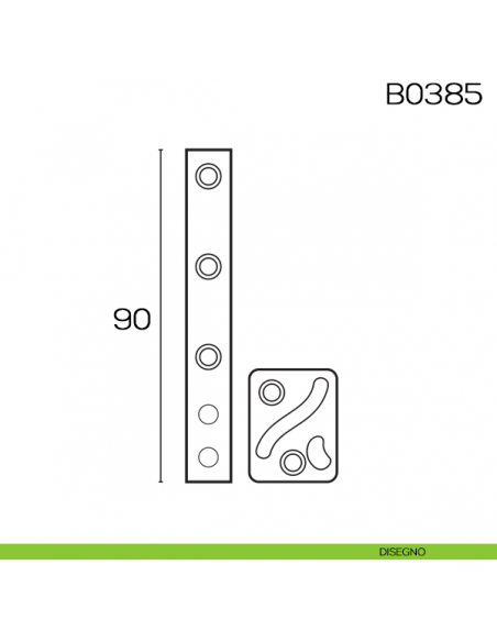 Cerniera a perno eccentrico con piastra quadra cava a S 90 mm B0385 disegno
