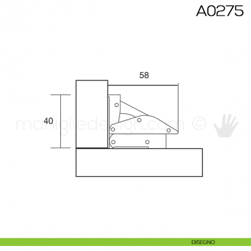 Cerniera senza scodellino per mobili A0275 disegno